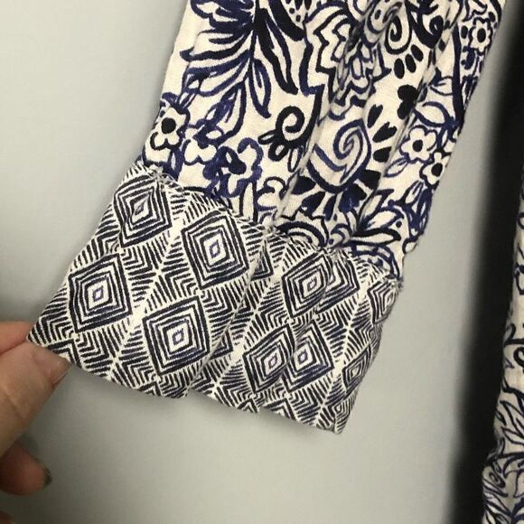 sigrid olsen 100% linen size medium tunic top paisley boho print blue summer - Picture 3 of 8